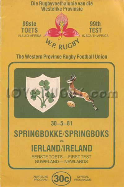1981 South Africa v Ireland  Rugby Programme